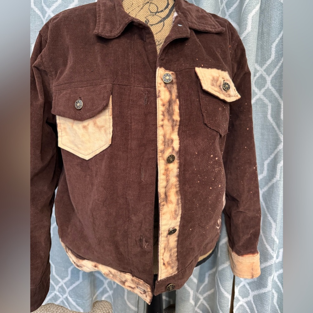 OOAK, upcycled-unisex, brown corduroy jacket. Ladies large.